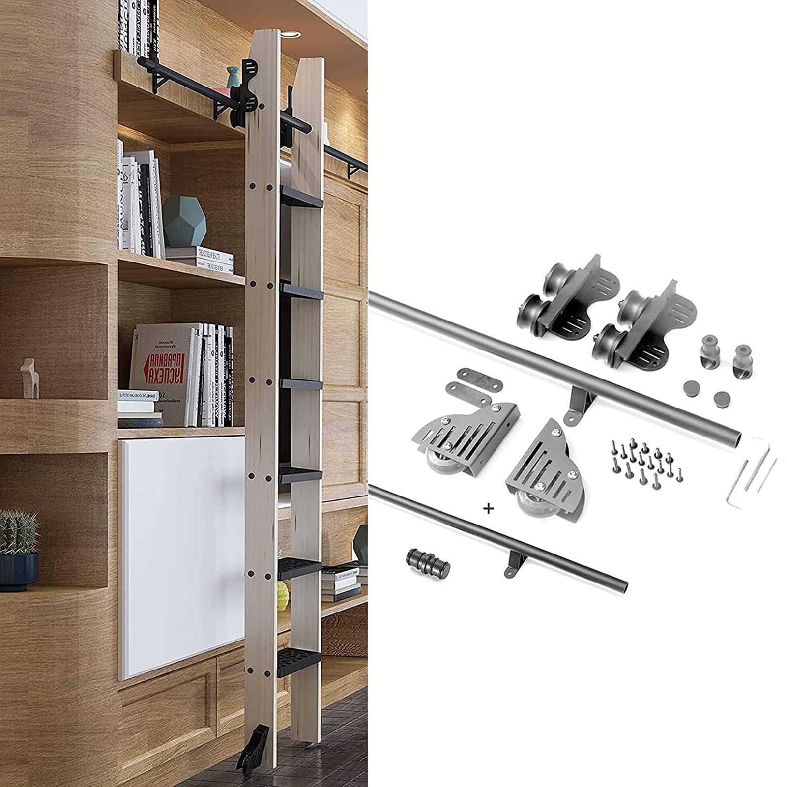 Kit de hardware para escalera de biblioteca deslizante de acero negro