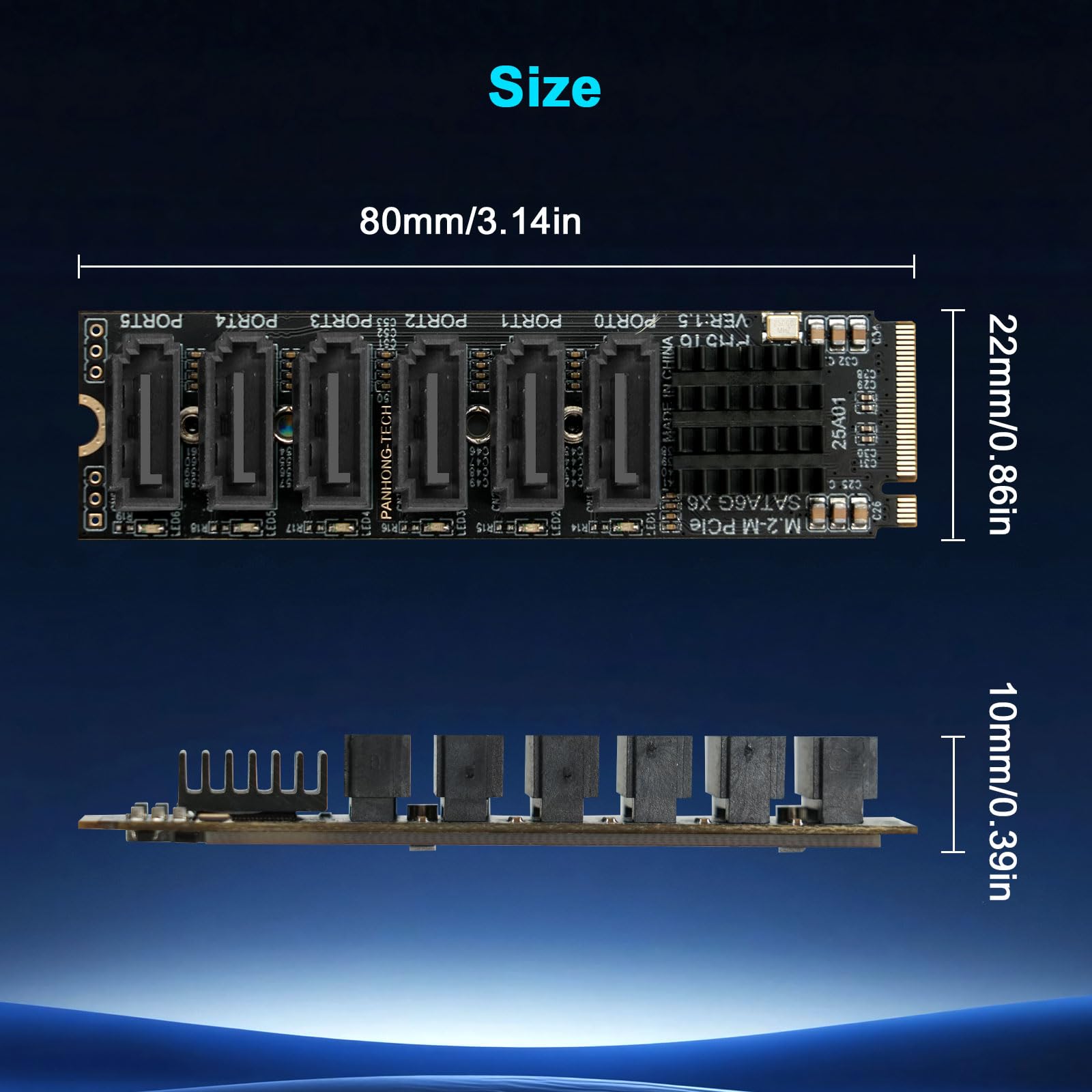Scheda di espansione M.2 a SATA3.0, 6 porte SATA 3.0 controller PCIe per chip ASM1166, 6 x SATA3.0 6 Gbps, scheda adattatore PCIE3.0 X2 16 Gbps