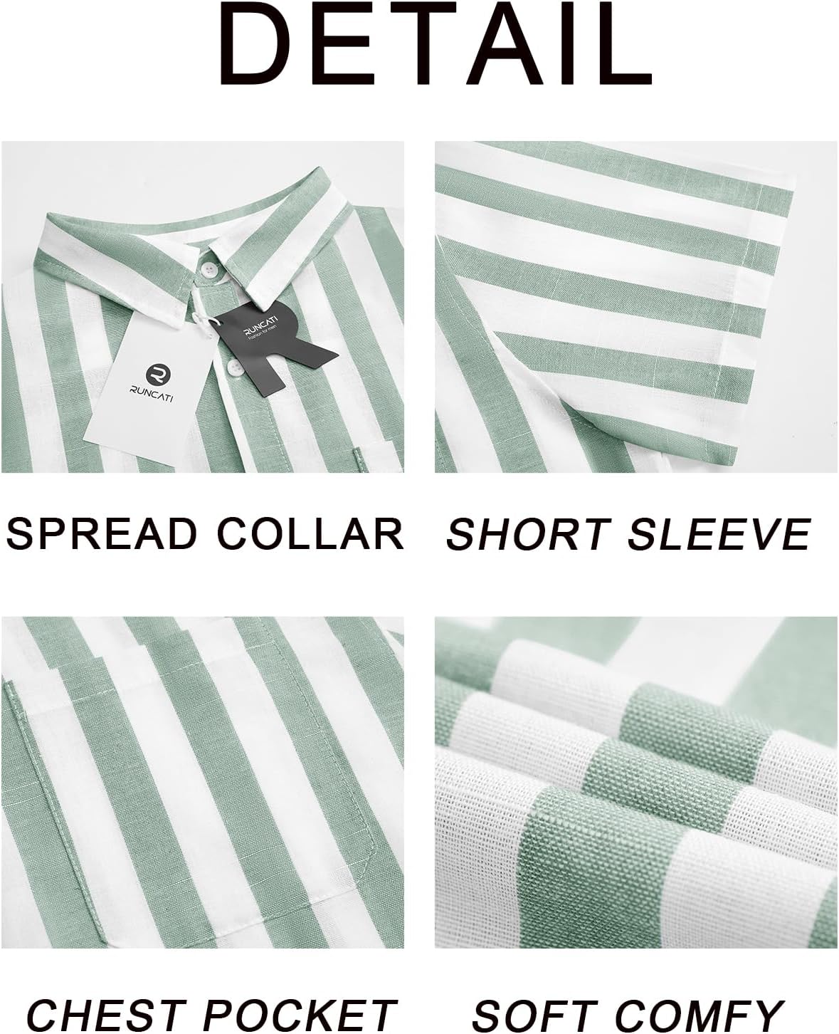 Runcati Mens Striped Button Down Shirts Casual Short Sleeve Linen Shirt Summer Beach Vacation Tops - Image 6