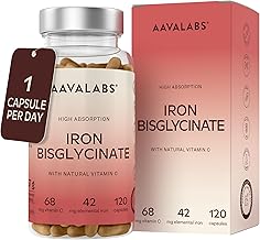 Gentle Iron Supplements for Women and Men - 42 mg Iron Tablets high Strength with Natural Vitamin C - Active Form - bisglycinate - Fatigue Supplements with high bioavailability - 120 Capsules