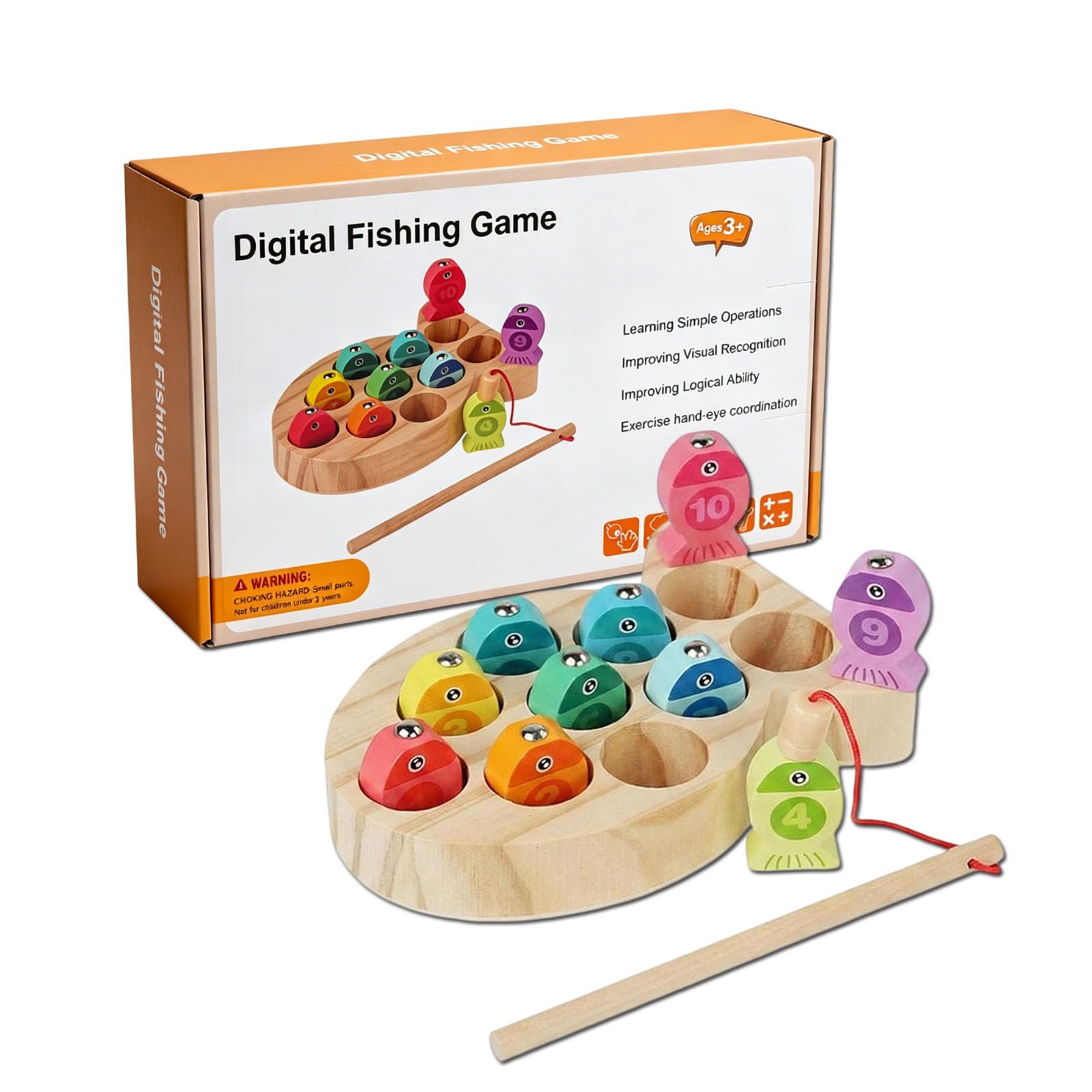 Wooden Magnetic Fishing Game for Toddlers | Wooden Numbers 1–10 Fishing Toy, Fine Motor Skills & Hand-Eye Coordination, Preschool Learning Toy with Magnetic Rod, Suitable 1–3 Years for Boys & Girls