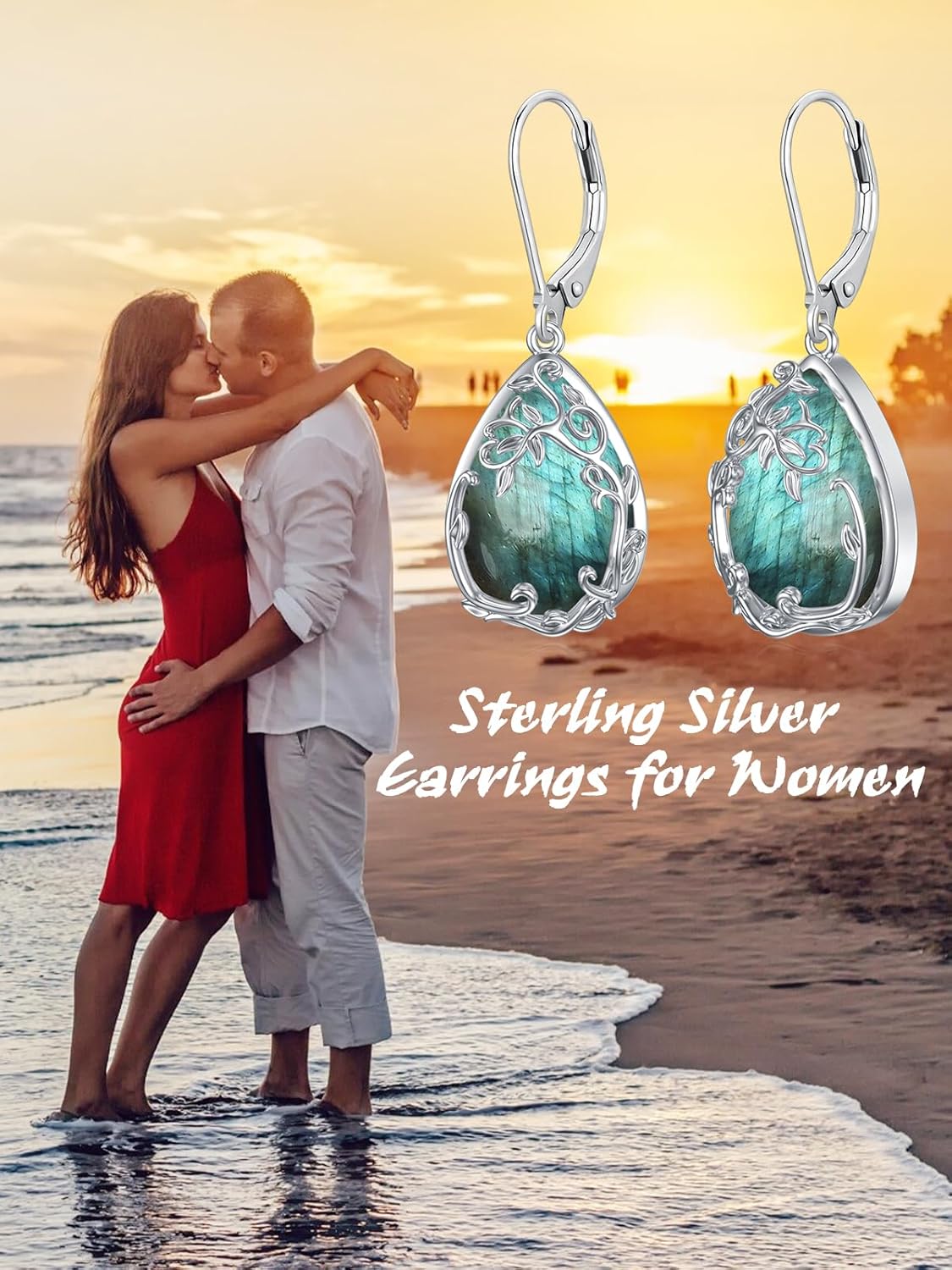 HPQQ Celtic Filigree Earrings 925 Sterling Silver Teardrop Gemstone Dangle Earrings Fine Jewelry Gifts for Women