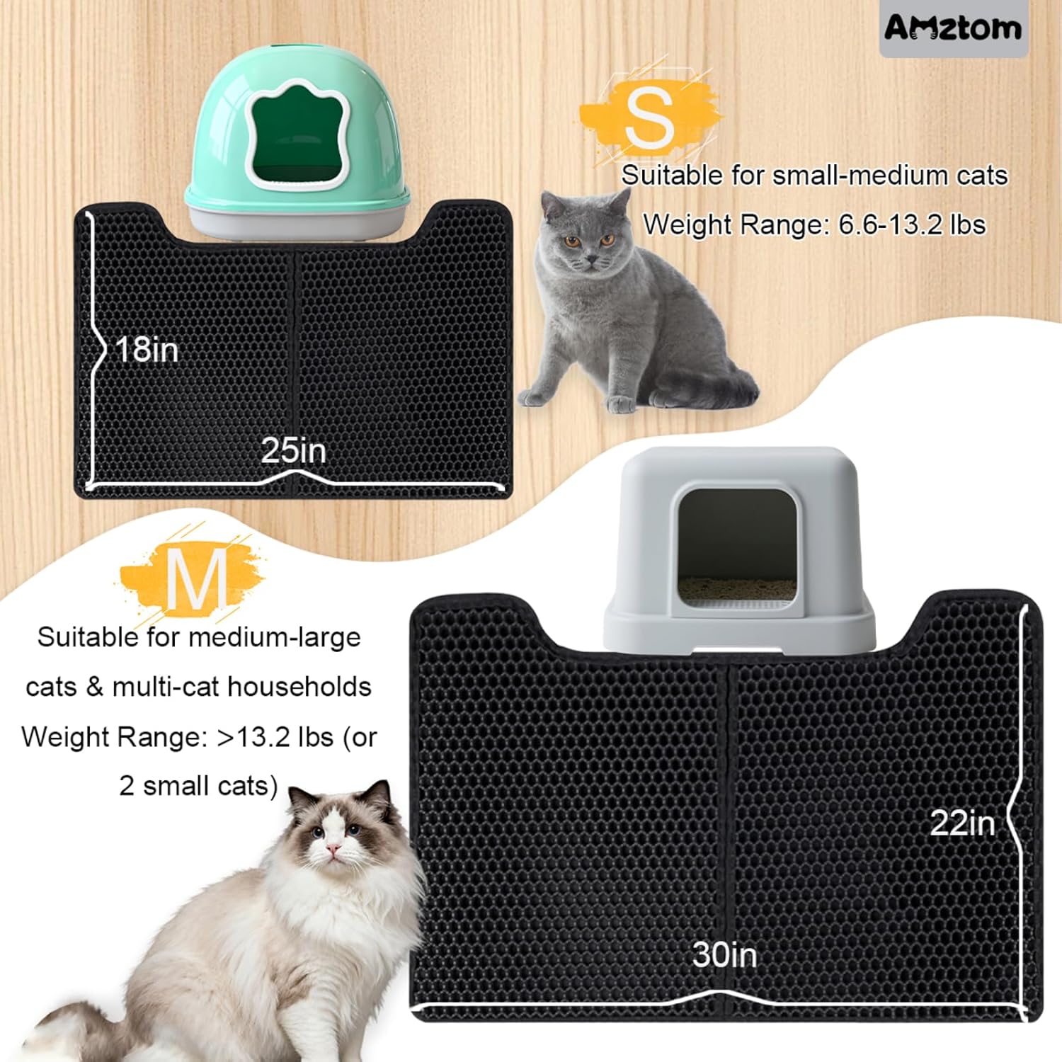 cat litter mat,30x22in cat litter trapping mat for litter box with double layers,non slip waterproof urine proof litter catcher mat,scatter control kitty litter rug cat supplies,black black m(30x22in)