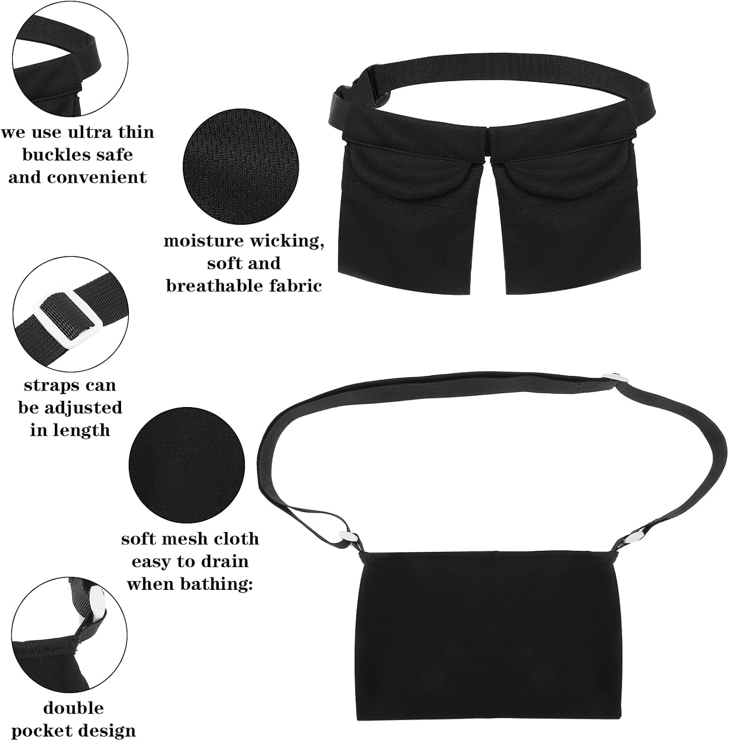 Drain Holder After Tummy Tuck Adjustable Mastectomy Drain Holder Drainage Pouch with Shower Bag for Breast Surgery Mastectomy Breast Reduction Augmentation Post-Surgery Care Kit (Black)