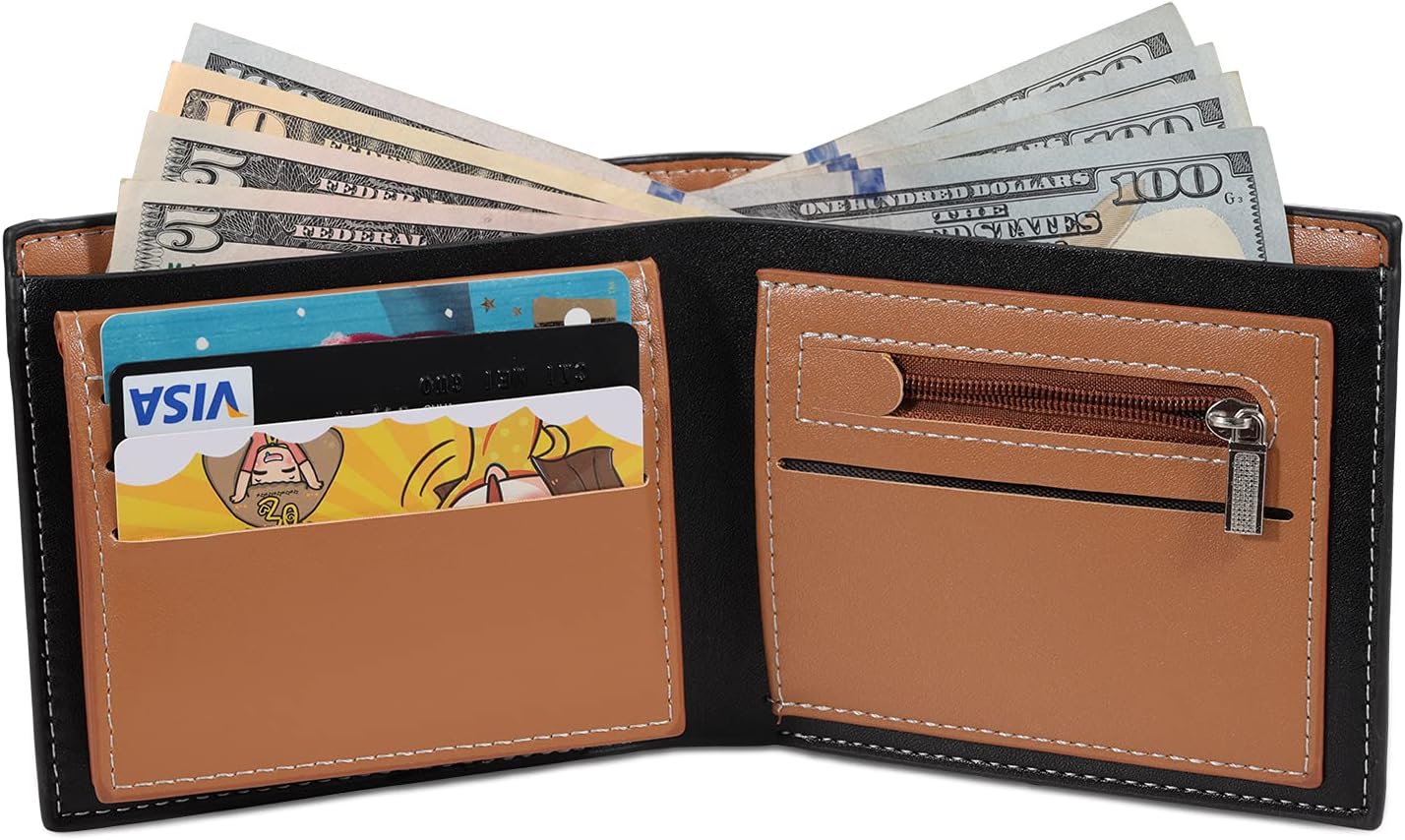 Custom Mens Leather Wallet for Father Men Personalized Photo Leather Wallets Mens Large Capacity Picture Wallet for Dad Boyfriend Father's Day (Black-Photo-Type13)