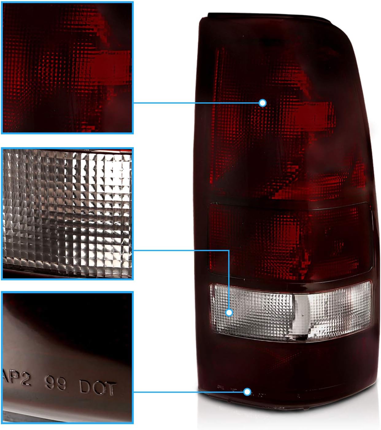 One-Day Sale: Up to 80% Off AmeriLite Dark Red Replacement Brake Tail Lights for 1999-2002 Chevy Silverado : 99-06 GMC Sierra - Passenger Right and Driver Left Side