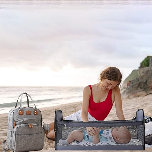 Miniatura 7 de Heegel Mochila multifuncional impermeable para pañales - Bolsa de pañales de gran capacidad con mochila para pañales de bebé, Gris, Ocio