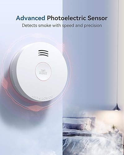 Miniatura 5 de SITERWELL Detector de humo, detector de humo, batería de 10 años con sensor fotoeléctrico, alarma de incendio con batería baja y advertencia de