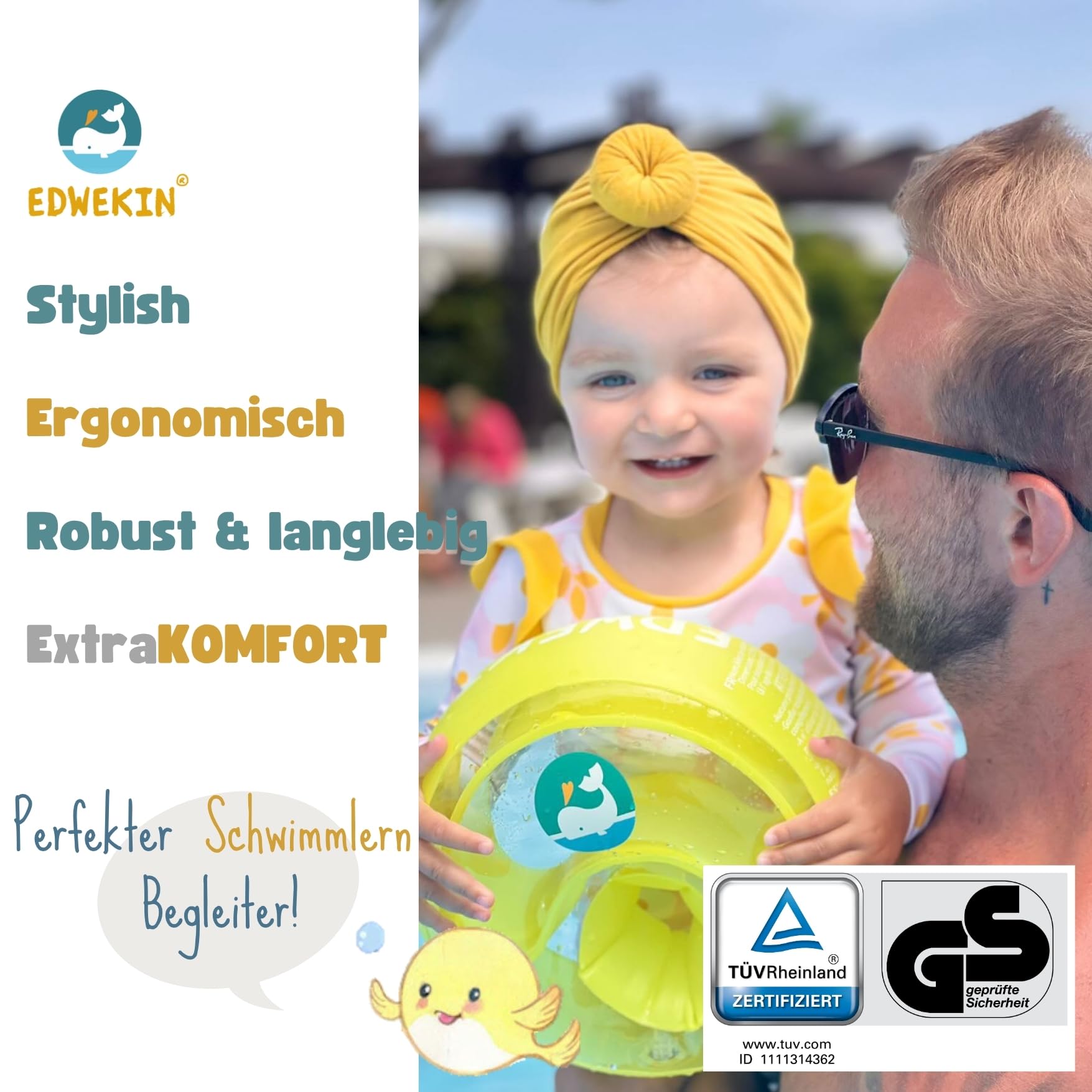 EDWEKIN® Premium Schwimmflügel | TÜV & GS-geprüft ✓ | Für Kinder 1–6 Jahre | BPA-frei & stylisches Design | Sichere Schwimmhilfe für Babys und Kleinkinder