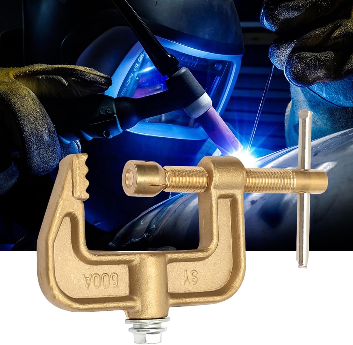 2pcs 500A Brass Earth Clamp, Welding Ground Clamp for Argon Arc Welding for Shipyard, Machinery Manufacturing, Automotive Industry, G Type Clamp