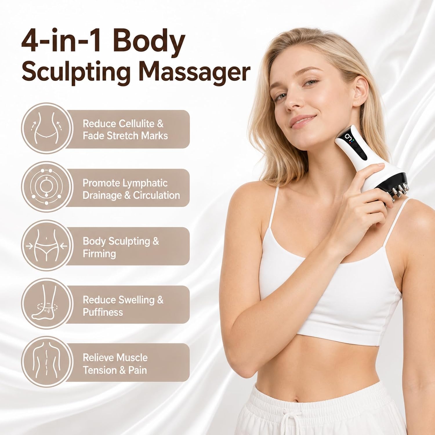 Lymphatic Drainage Massager, Level 9 Microcurrent, Reduce the Appearance of Cellulite, Fascia Blaster for Reduce Stretch Marks for Legs, Arms & Belly, for Office Travel