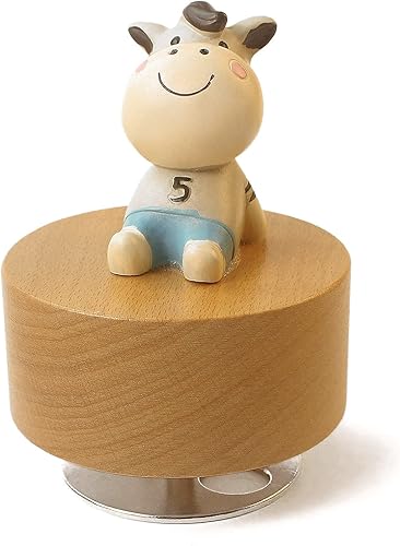 SOFTALK Caja de música mecánica de madera con diseño de animales pequeños, cajas musicales con texto en inglés "You are My Sunshine", regalo para