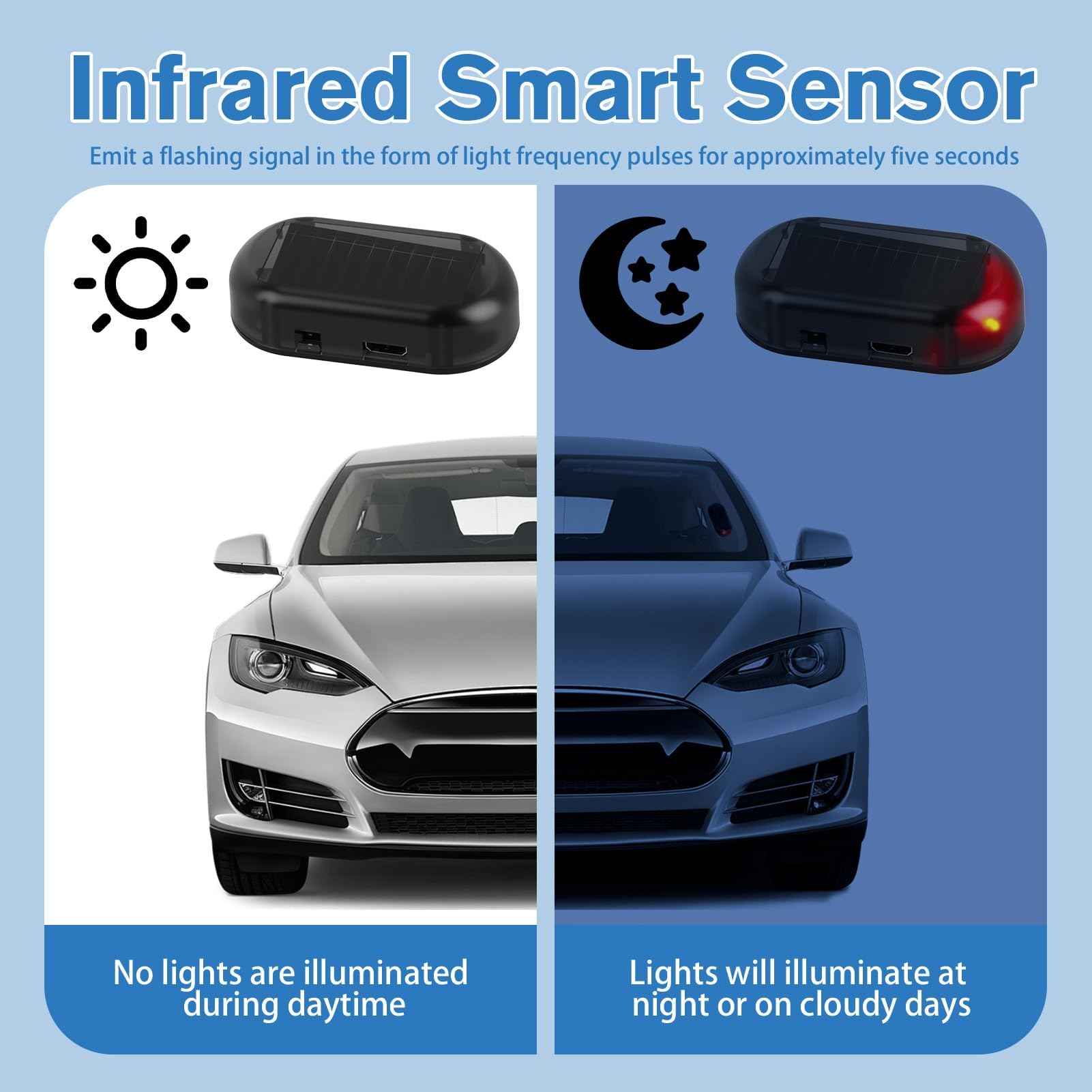Allarme Auto Anti Vandalo Lampeggiamento Notturno Automatico Monitoraggio Antifurto 2pcs