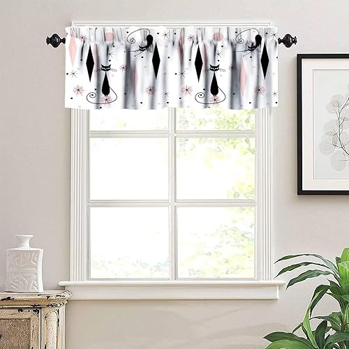 Miniatura 10 de Cortina de cenefa de ventana con temática de gatos con bolsillo para barra, lindo patrón de estampado de animales de mascotas para decoración de