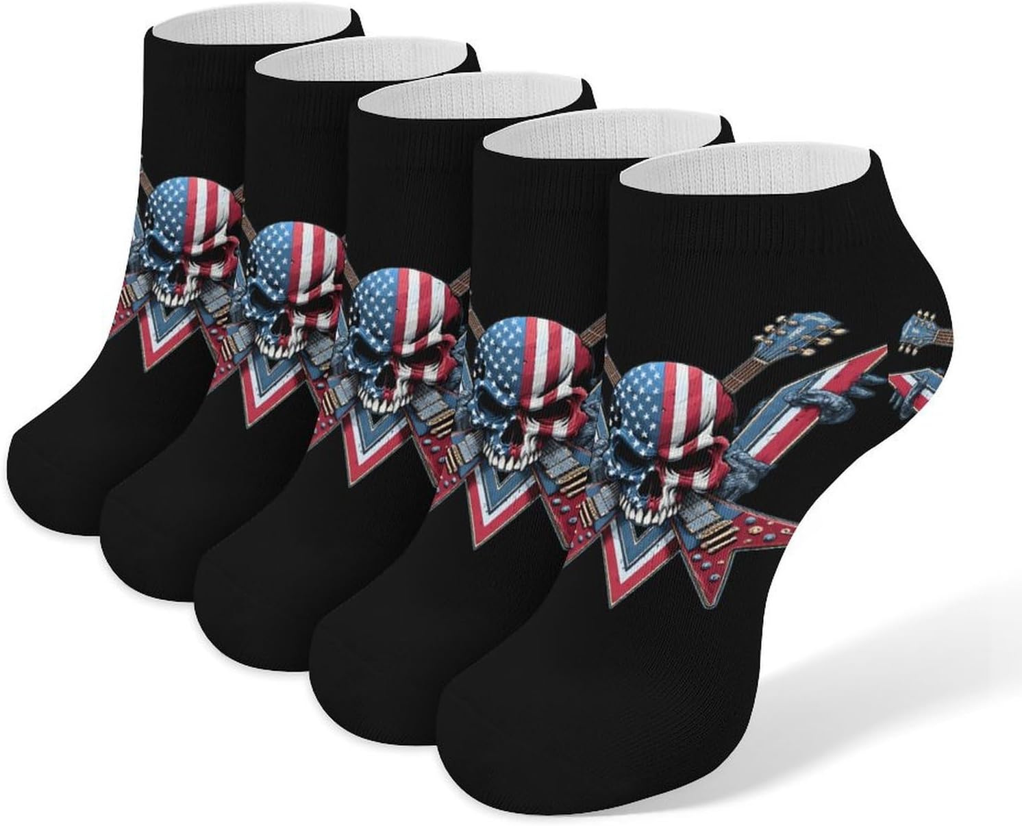 USA Flag Guitar Rocks Skull Socks for Men Women 5 Pairs Ankle Socks