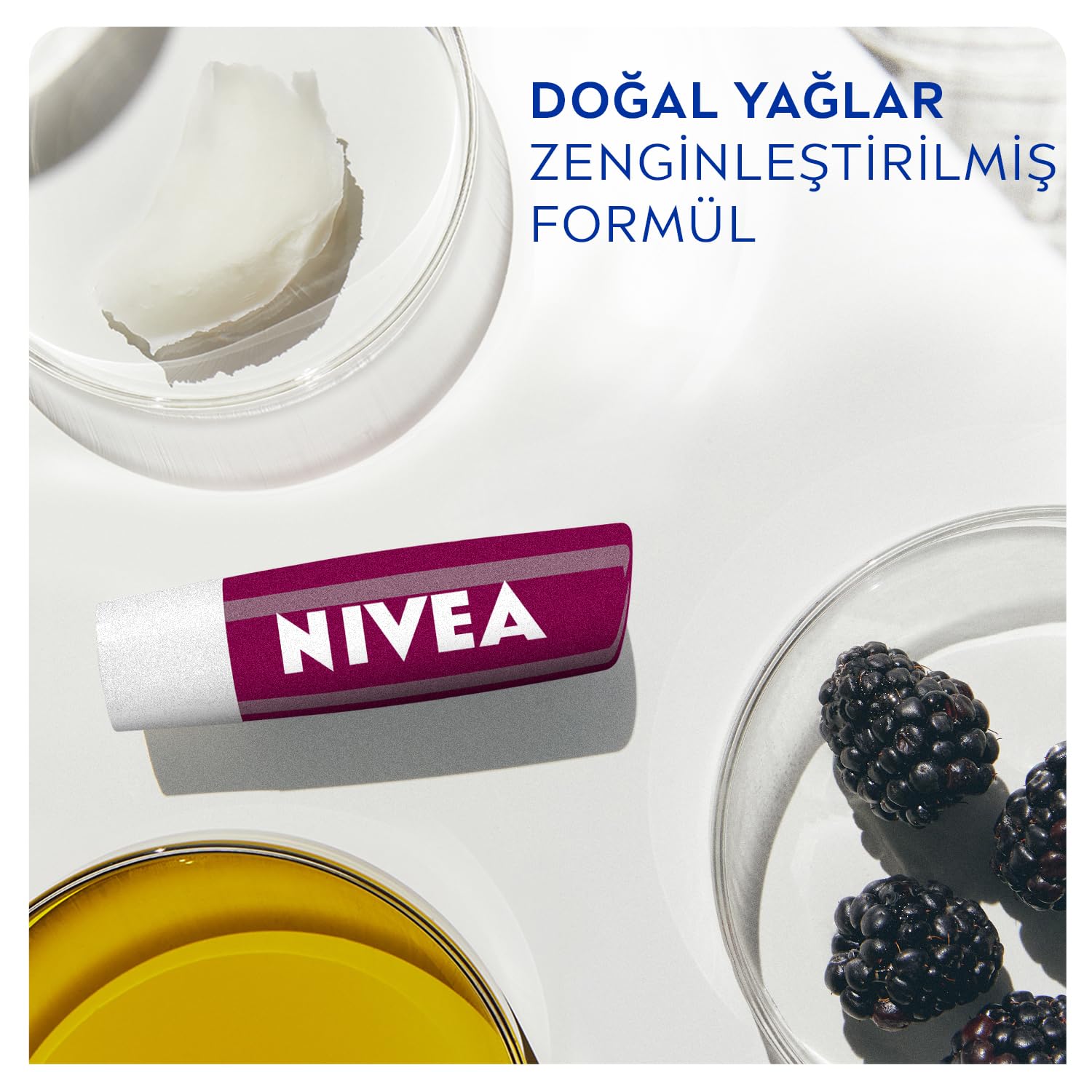 NIVEA Böğürtlen Dudak Bakım Kremi 4.8 gr, 24 Saat Nemlendirme,Böğürtlen Kokusu,Işıltılı Renk,Mineral Yağı İçermez + NIVEA Q10 Kırışıklık Karşıtı Çift Etkili Cilt Serumu 30 ml