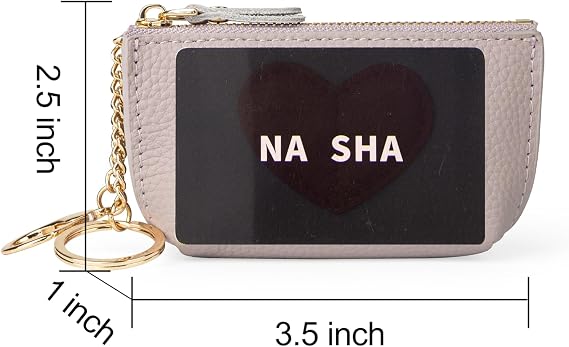 Doris&Jacky Cowhide Leather Coin Purse, Mini Zipper Card Holder With Cute Red Heart Design and Key Chain (Purple)