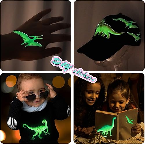 Miniatura 7 de MESU Calcomanías de dinosaurio que brillan en la oscuridad, calcomanías de pared luminosas para decoración de techo para habitación de niños,
