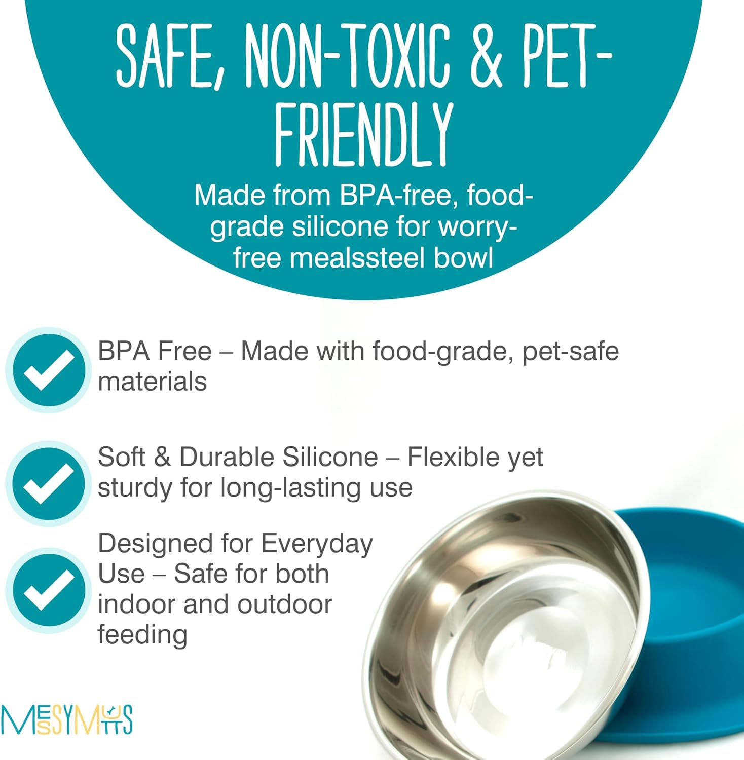 Messy Mutts Single Silicone Feeder with Stainless Bowl | Non-Skid Food Dishes for Dogs for All Pets | Dog Food Bowls | Medium, 1.5 Cups | Blue