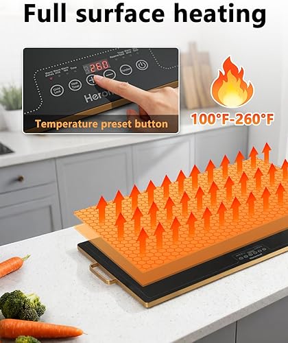 Miniatura 6 de Bandeja de calentamiento eléctrica de 31.5 x 17.7 pulgadas, calentador de alimentos de superficie completa con temperatura y temporizador