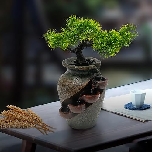 Miniatura 2 de LGXSHOP Fuente de escritorio cascada, fuente de escritorio con símbolo auspicioso, mini cascada de espacio interior, característica de agua de ocio,