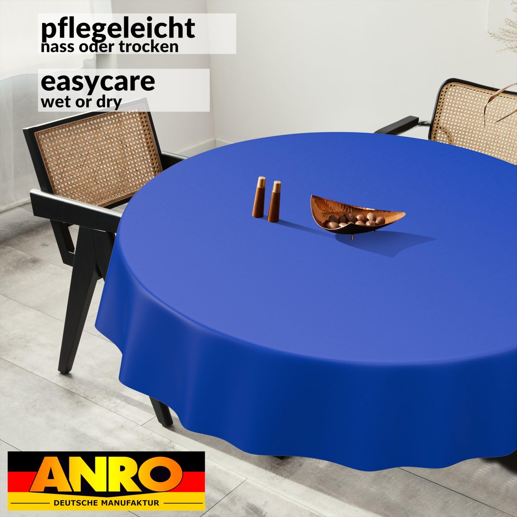 ANRO Oilcloth Tablecloth, Washable, Oilcloth, Garden Tablecloth, Outdoor, Indoor, Round, 100 cm, Cut Edge, Blue - Image 4