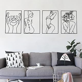 Glamativity 4 Pack Black Wall Art Décor, Minimalist Décor Single Line Ar...