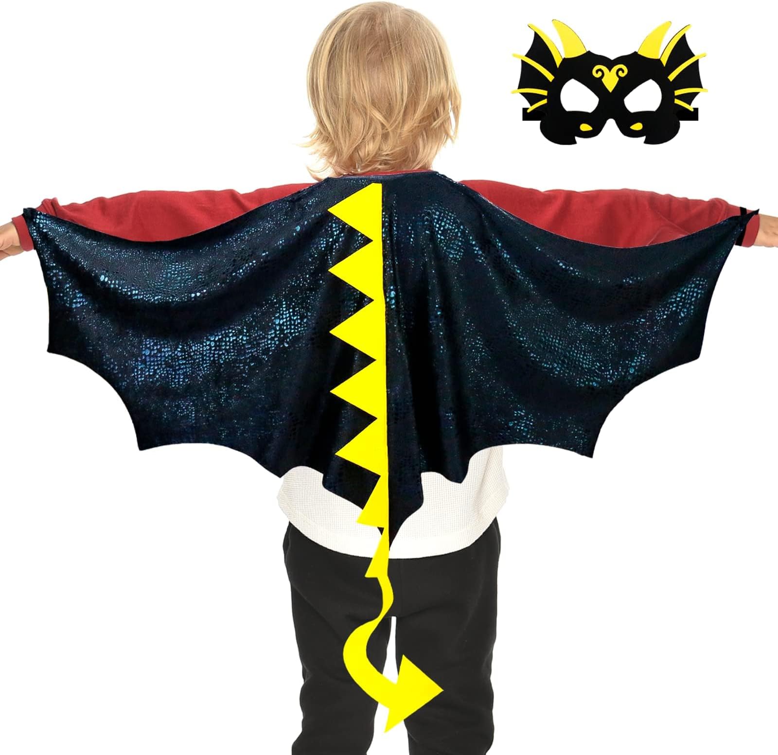 IROLEHOME Dragon-Wings Costume for Kids Mask Dinosaur Dress Up Cape as Boys Girls Child Dino Birthday Party Favors Gifts Toys