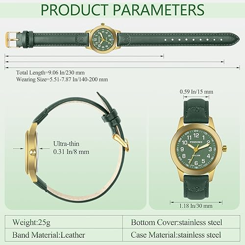 Miniatura 3 de Reloj analógico de cuarzo para mujer, mini reloj de vestir para mujer, esfera de fácil lectura, 3ATM, resistente al agua, correa de cuero, correa de