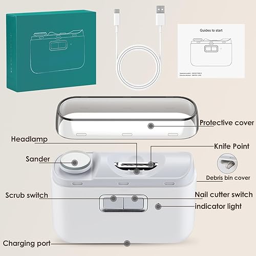 Miniatura 7 de Cortauñas automático con lima de uñas, cortaúñas eléctrico para bebés con luz, cortaúñas recargable con atrapador, lima de uñas eléctrica para