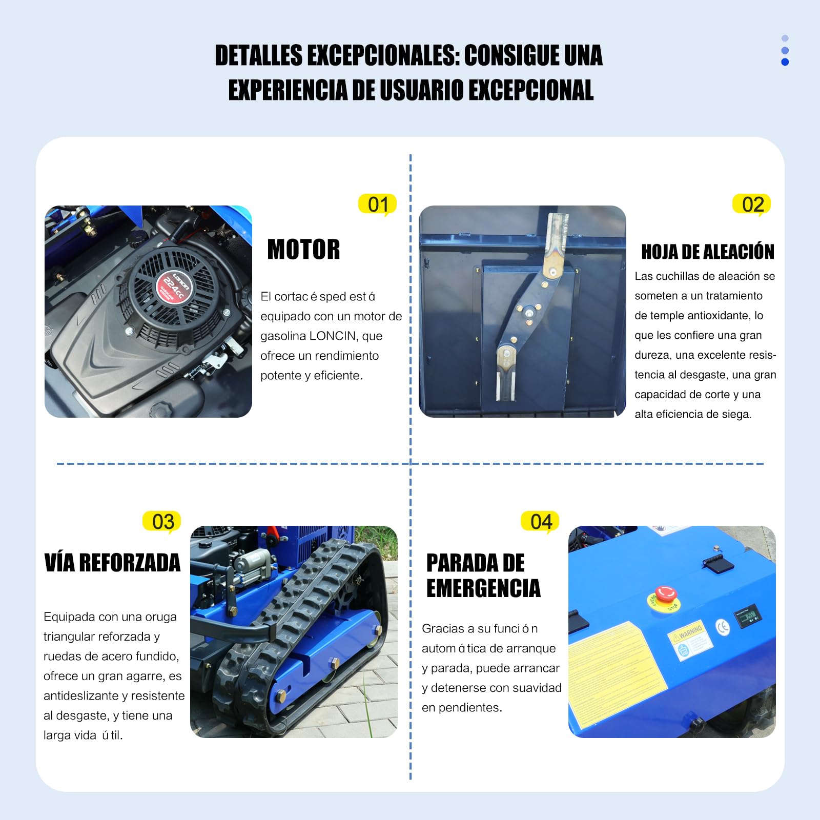 Cortacésped con control remoto, cortacésped de oruga híbrido de aceite y electricidad, altura de corte de 2,8-15 cm, cortacésped profesional para paisajes y fincas para césped de pendiente