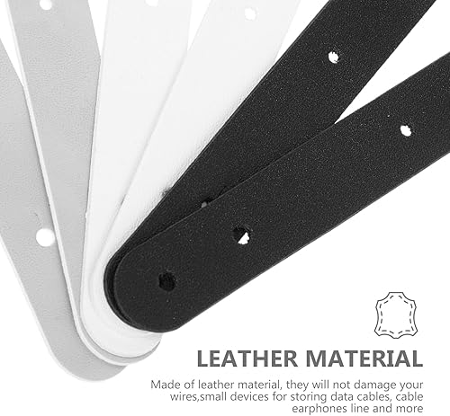 Miniatura 4 de Uonlytech 6 piezas de cuero enrollador de hebilla de cables de PC, soporte de cable de escritorio, soporte de cable de datos, suministros de línea