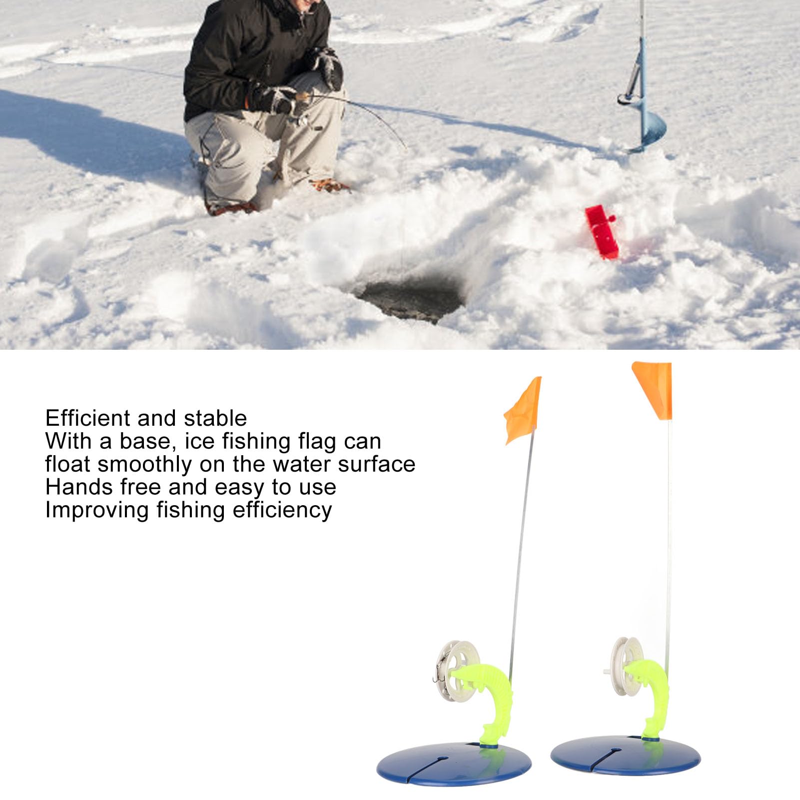 POENVFPO 6 Set Ice Fishing Flag Kit, Winter Ice Fishing Tip Up Rod Indicator Flag Supplies with Storage Bag