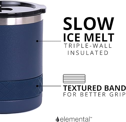 Miniatura 3 de Elemental Recess Lowball, vaso de acero inoxidable de triple pared de 10 onzas con tapa Tritan no rota y vaso de whisky aislado, taza de café