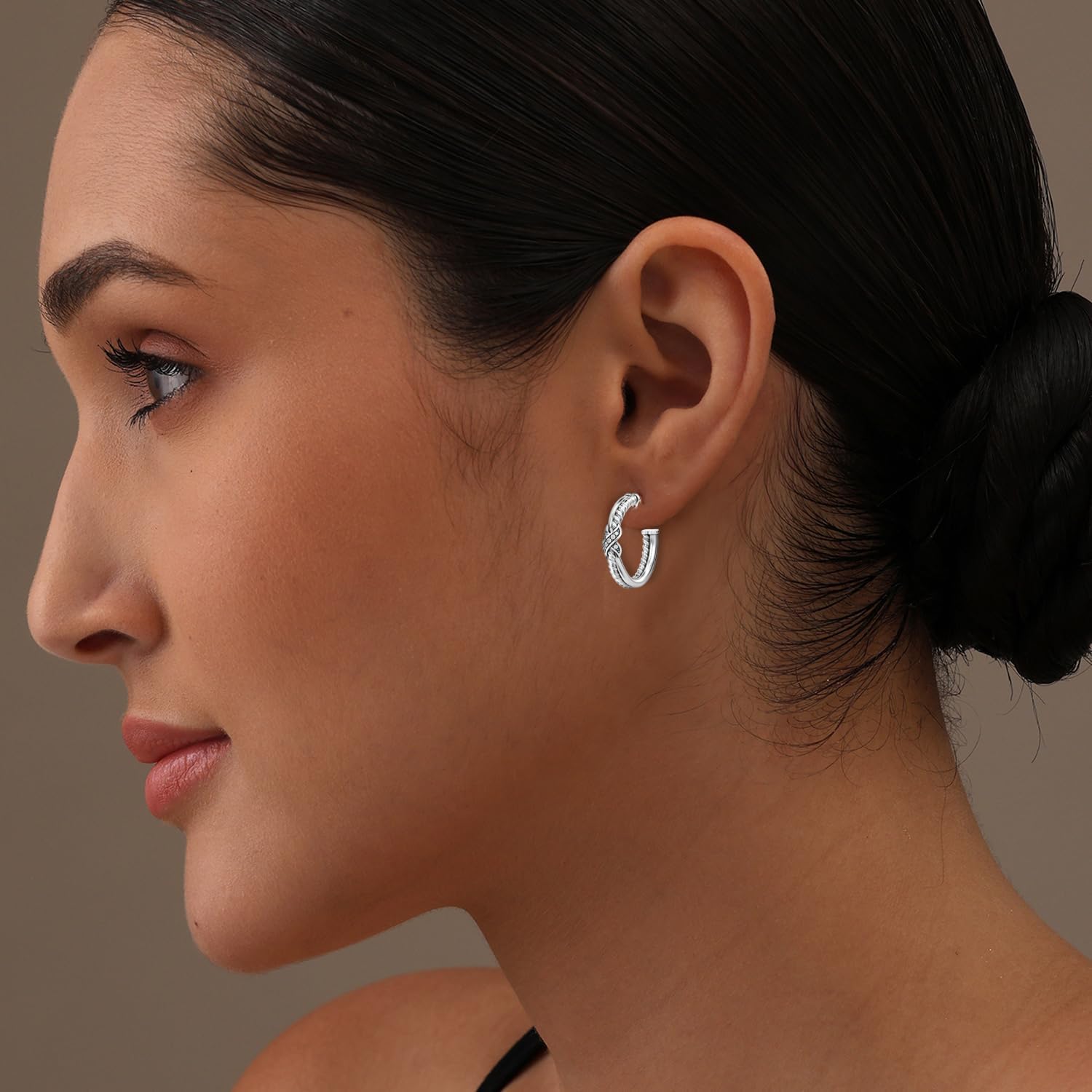 Charmsy 925 Sterling Silver C Hoop Earrings for Women | Italian CZ Open Half C-Hoops Earring | Women's C-Shaped Hoop Earrings Jewelry Gifts