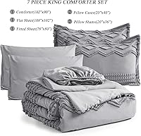 Vista 2 de Kakijumn - Juego de edredón copetudo gris tamaño King de 7 piezas en una bolsa, juego de edredón y sábanas estilo shabby chic bohemio, con textura