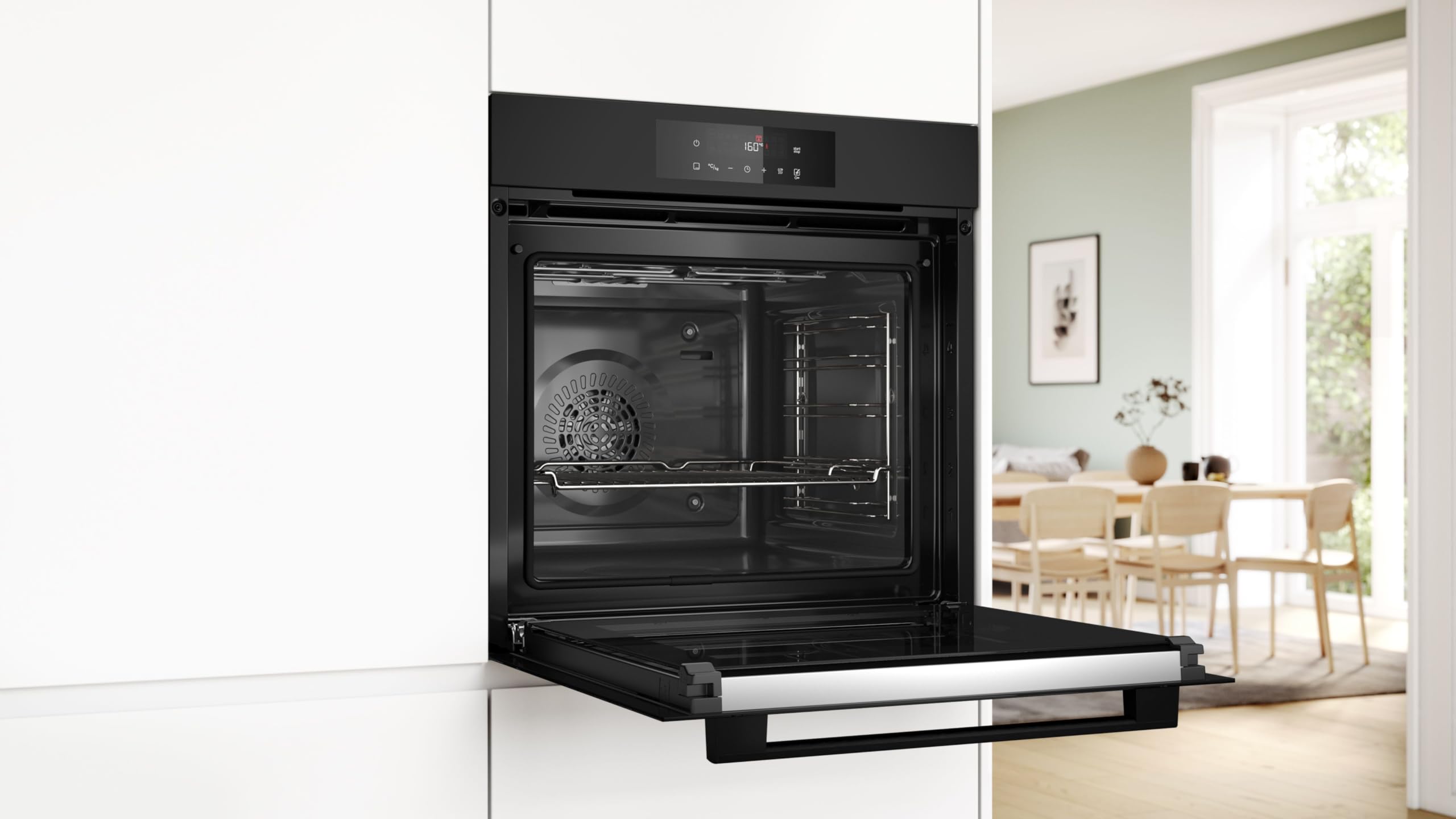 Bosch Serie 4 Einbau-Backofen 60 x 60 cm, HBA572BM3, AirFry Funktion, 10 Automatikprogramme, 3D Heißluft für gleichmäßige Ergebnisse, Pyrolytische Selbstreinigung, LED Touch Control, Matt Schwarz
