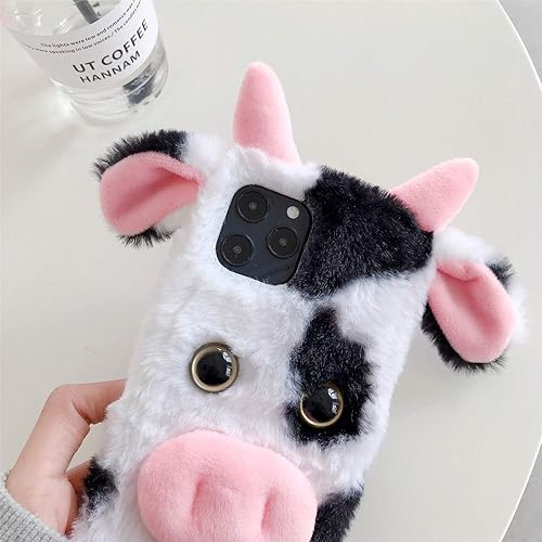 Miniatura 9 de LUVI Funda 3D linda para iPhone 13 Pro, funda de felpa peluda para mujeres, funda de protección femenina de piel de vaca de dibujos animados