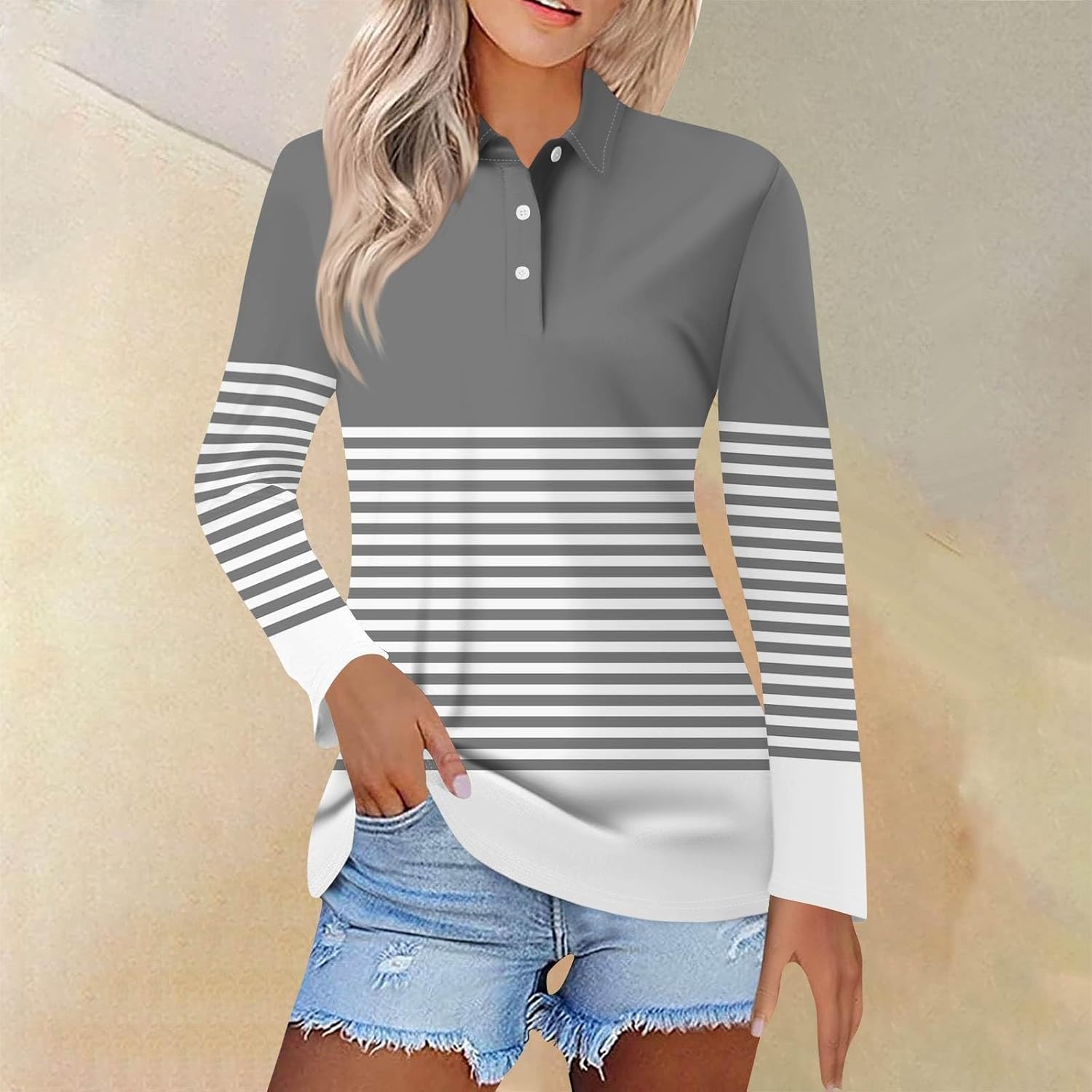 Golf Clothes for Women 2025 Business Long Sleeve Polo Shirts Lightweight Dry Fit Tshirts V Neck Collared Workout Blouses
