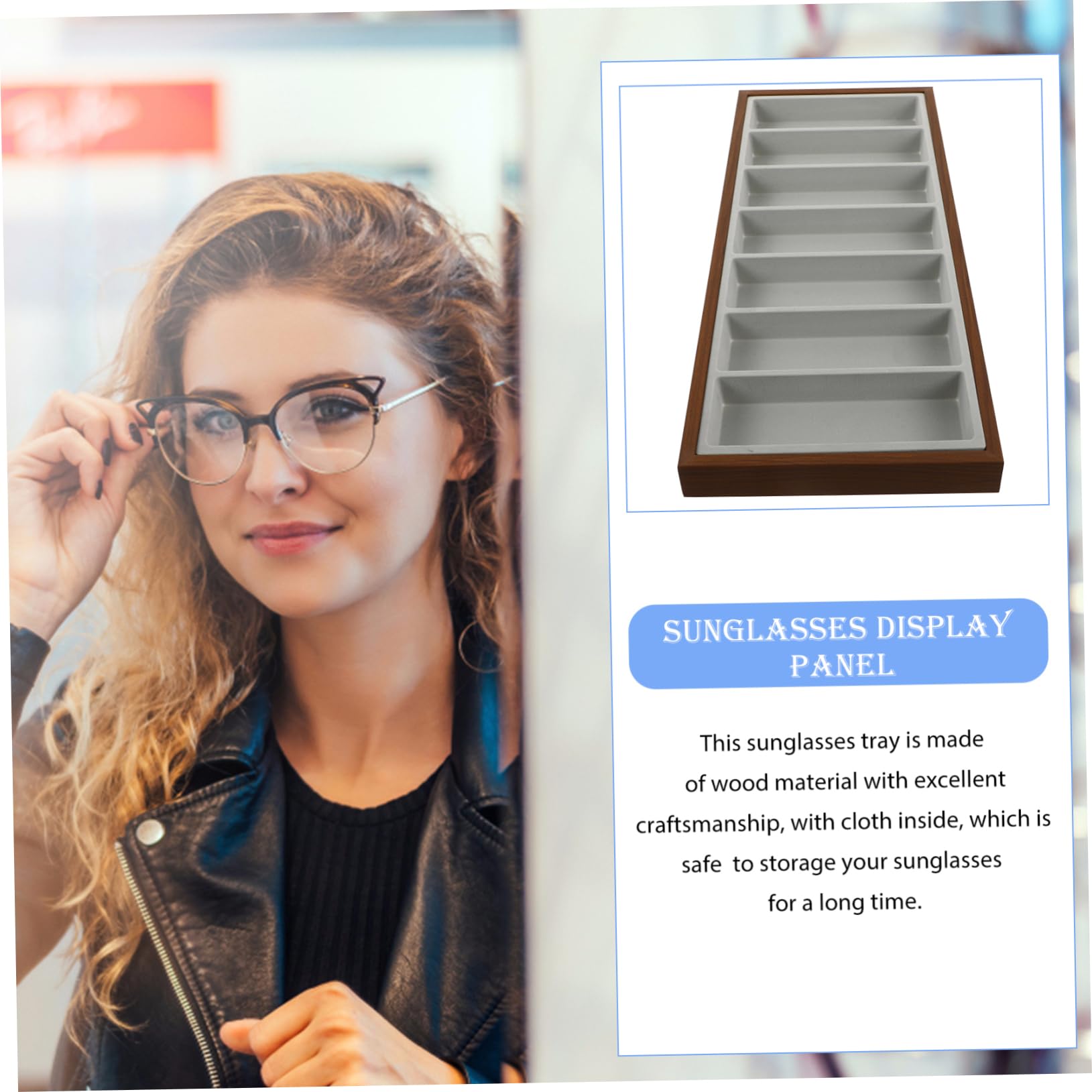 Veemoon 1 Pieza Exhibición Gafas de Sol de Madera con Compartimentos y Organizador de Gafas Hogar y Tienda
