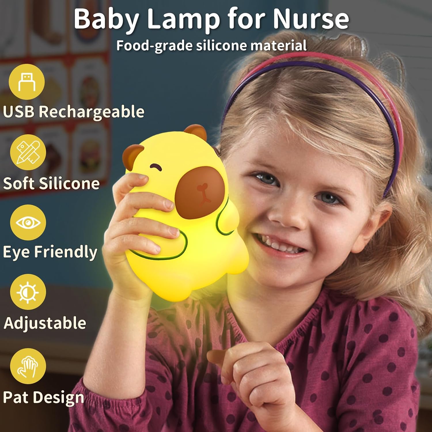 Cute Capybara Night Light, LED Squishy Novelty Animal Lamp,7 Colors Dimmable Capybara Nursery Night Light for Kids Sleeping,Rechargeable Touch Lamps, Kawaii Room Dorm Decor, Funny Gift