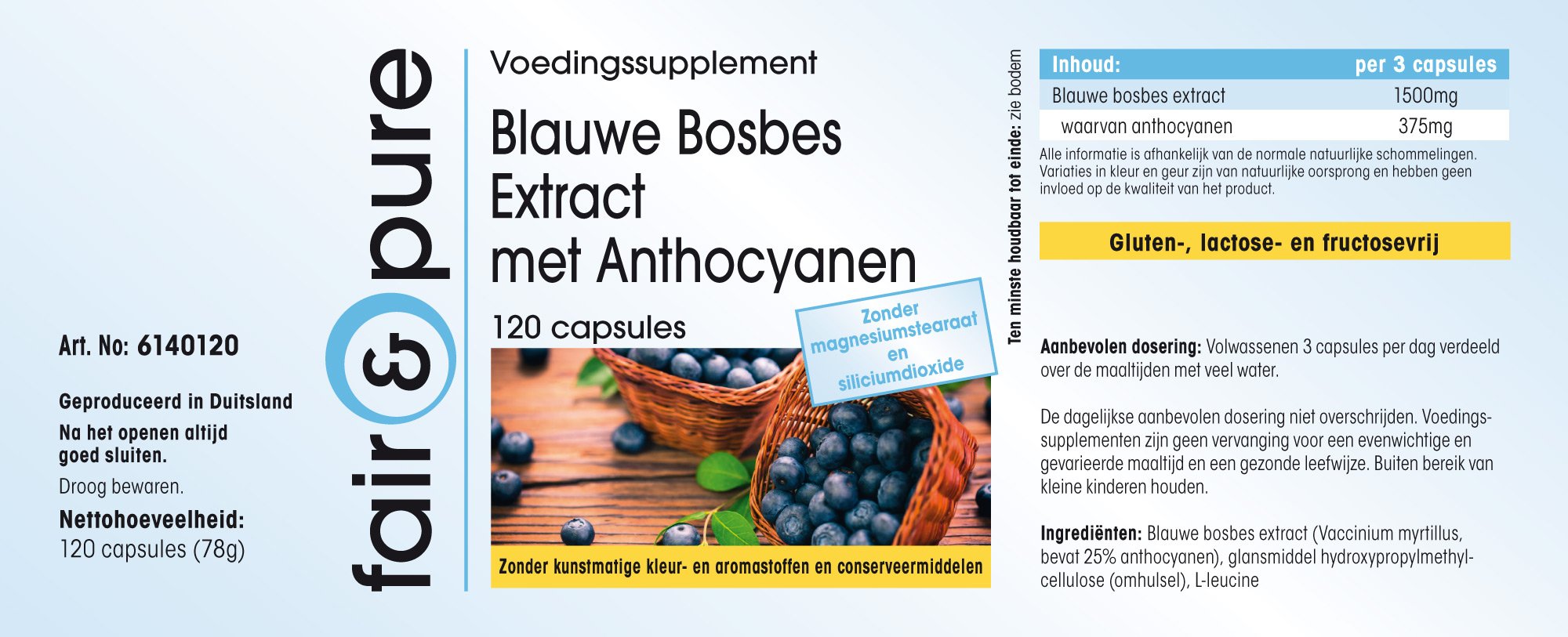 Fair & Pure® - Extrait de myrtille aux anthocyanines - avec 1500mg d'extrait de myrtille par dose journalière - 120 gélules véganes