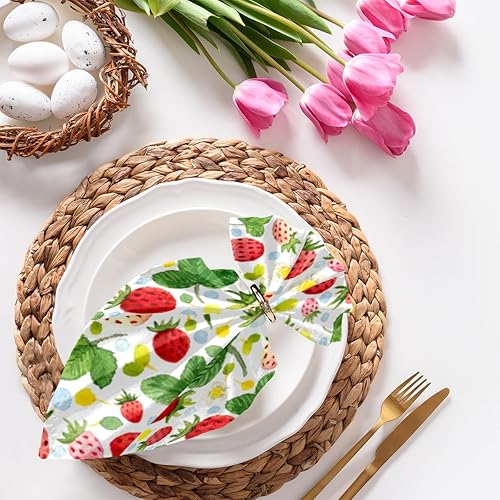 Cloth Napkins Set of 4 Strawberry 20x20 Inch Cloth Napkins Colorful Strawberry Washable Reusable Kitchen Dinner Napkins Table Decor for Wedding,
