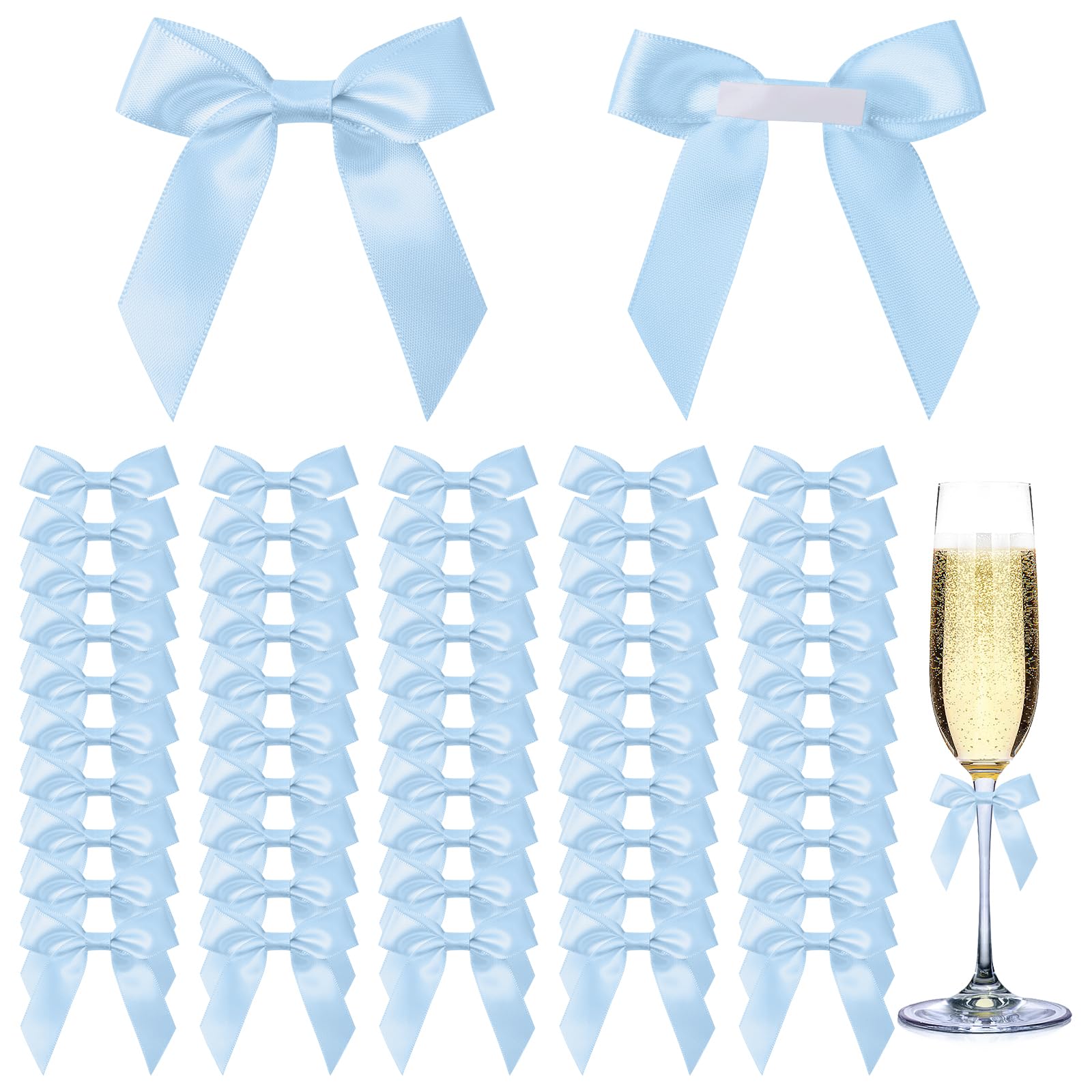 AOOSA 50 Pcs Self Adhesive Bows, 6cm Satin Ribbon Mini Bows, Blue Ribbon Bow with Sticky Backs for Gift Wrapping, Bow Decorations for Craft DIY Sewing Wedding Birthday Party Bakery Candy Bags