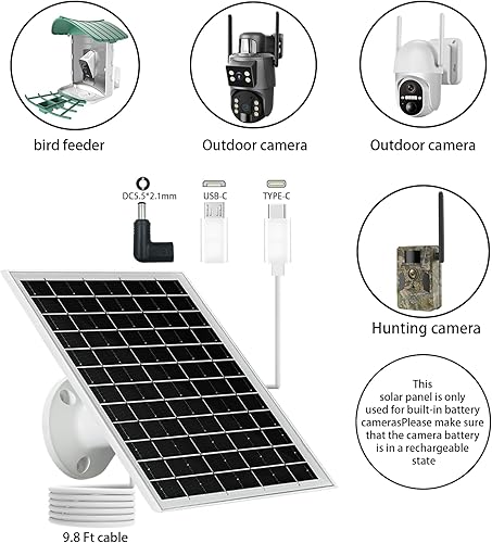 Miniatura 8 de Panel solar para cámara de seguridad IP65 impermeable USB cargador de panel solar puerto tipo C, puerto micro USB y puerto de CC, saneles solares