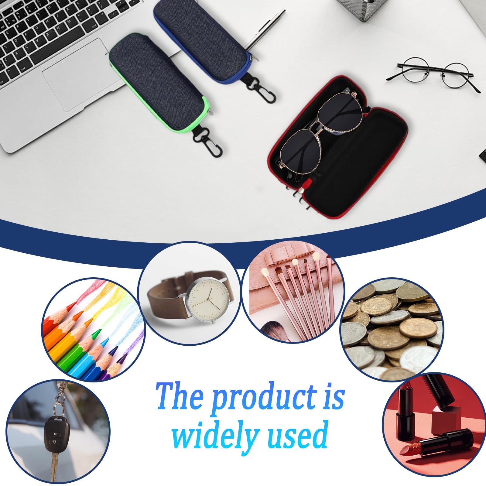 3 sztuki etui na okulary, modne przenośne etui na okulary z zamkiem błyskawicznym i karabińczykiem, w zestawie 6 ściereczek do czyszczenia z mikrofibry, pudełko na okulary, klucze i