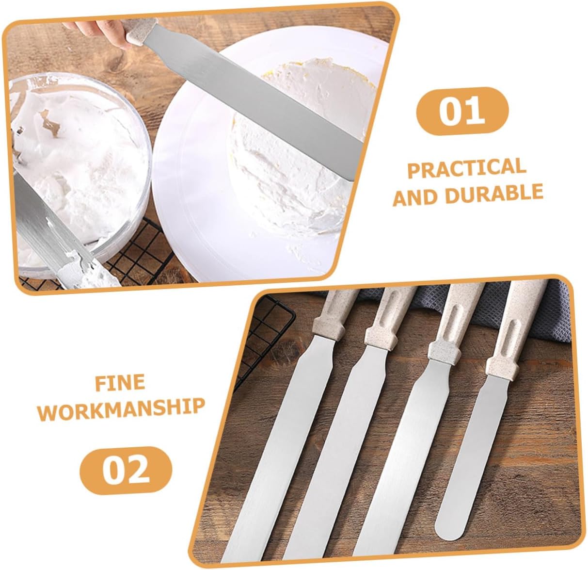 3pcs Wheat Straw Stainless Steel Baking Scraper Spatula Set