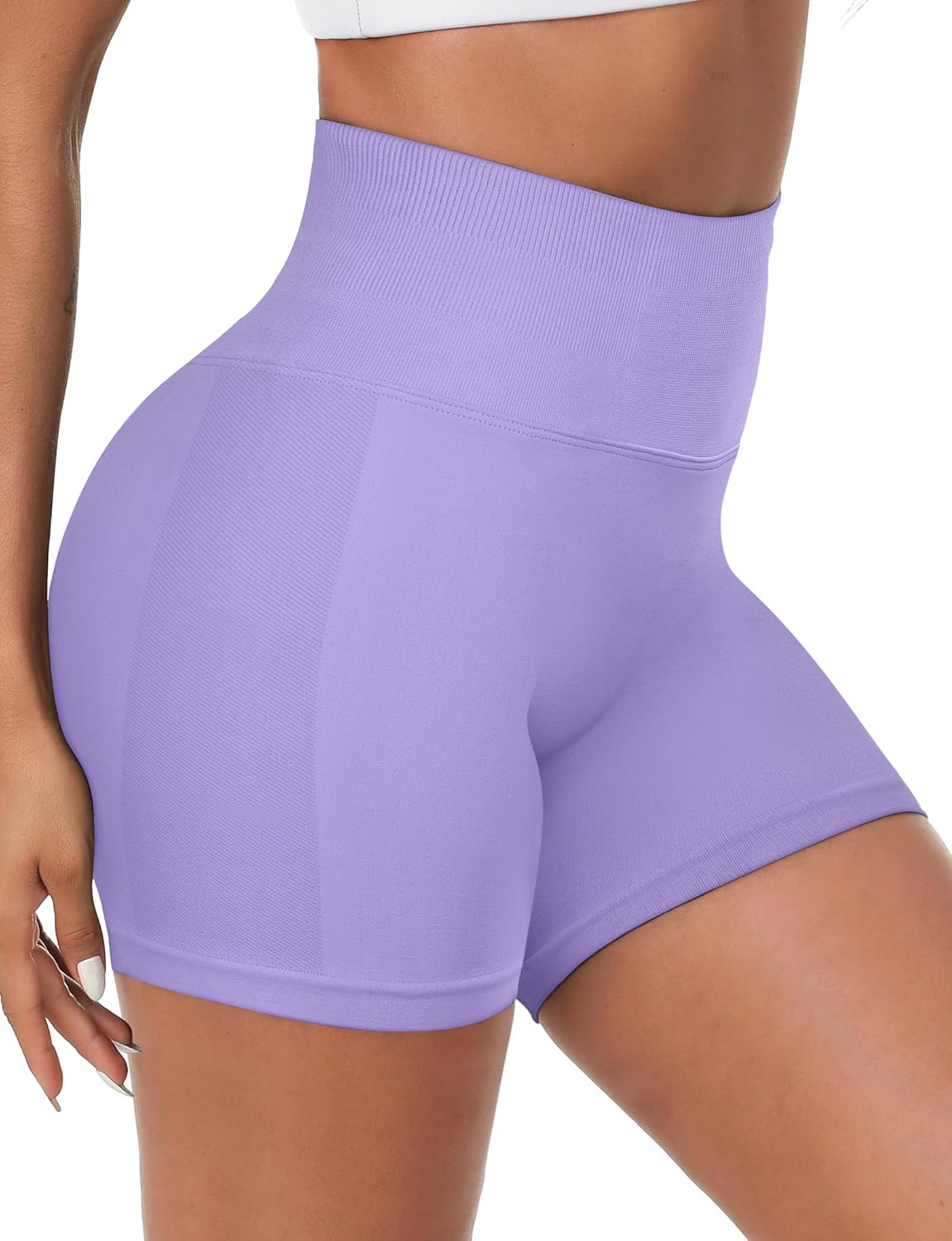 Buauty Women Workout Shorts 3.6" Butt Lifting High-Waisted Seamless Pants Scrunch Booty Athletic Gym Yoga Biker Shorts Lilac XS - Image 4