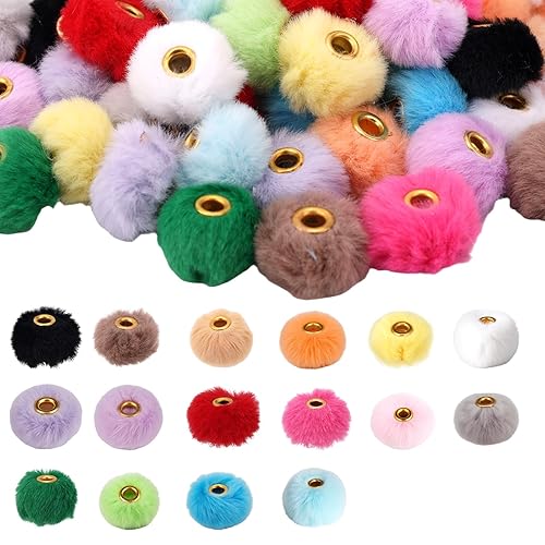 80pcs Plush Ball Beads for Pen, 0.23 Inch Hole Size 16 Color Fluffy Pen Poms Beads Mixed Color Soft Beadable Pencil Toppers for DIY Jewelry Making Handicrafts Craft