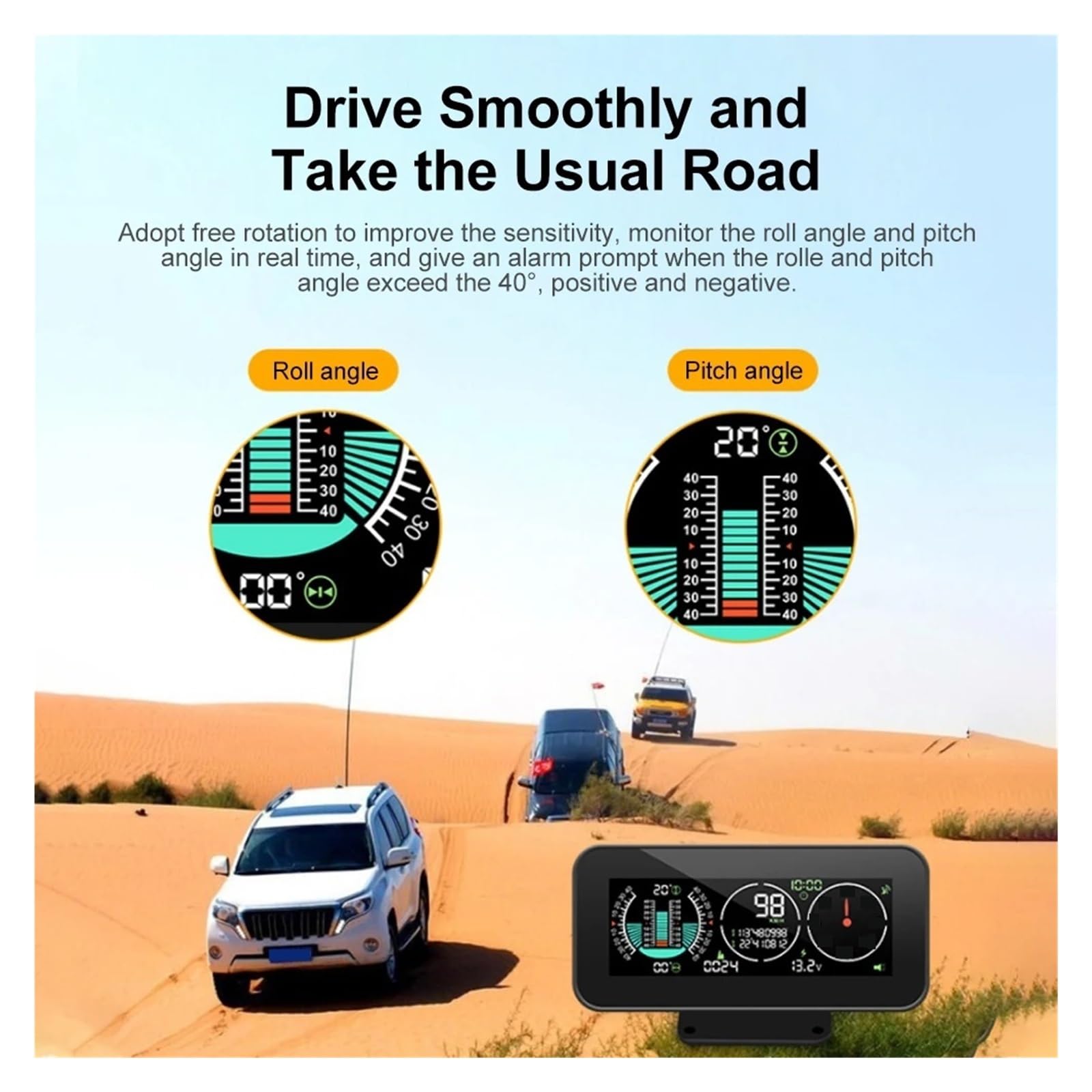 Velocímetro GPS, Accesorios Todoterreno, Pantalla HUD Head Up For Coche, Alarma De Exceso De Velocidad M60, Medidor Digital De Pendiente De Velocidad, Brújula, Inclinómetro para todos los vehículos
